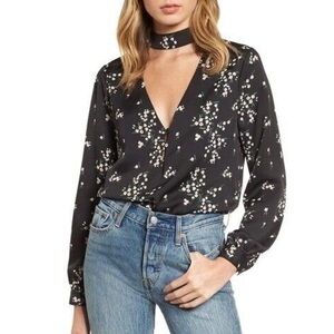 L'ACADEMIE Sz XS Black Floral Harper Choker Blouse Top NWT